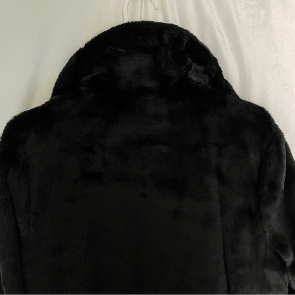 NWT DKNY Black Teddy Jacket Plush Mid-Length Faux Fur Coat Midi Size Large - Picture 5 of 12